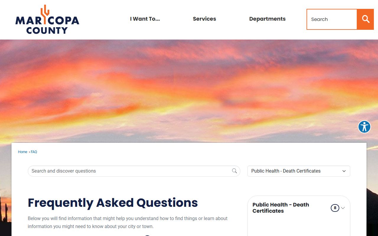 Maricopa County vital records frequently asked questions page